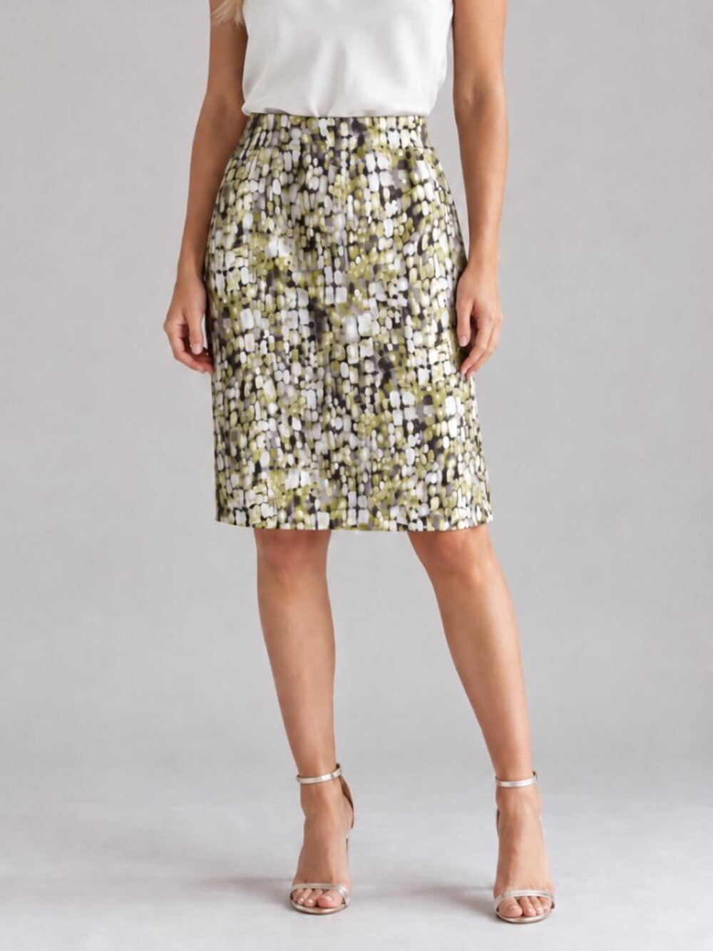 Jones New York Cotton Silk Petite Skirt 2P Abstract Print Pencil